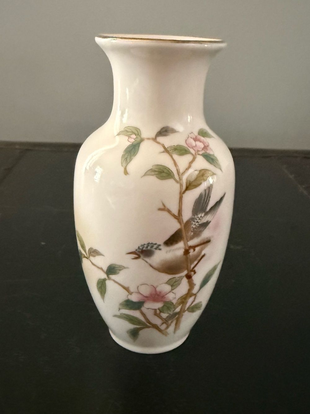 Yamaji Japan Vase Ceramic Bird Sakura Cherry Blossom Pastel Vtg Minimal Decor